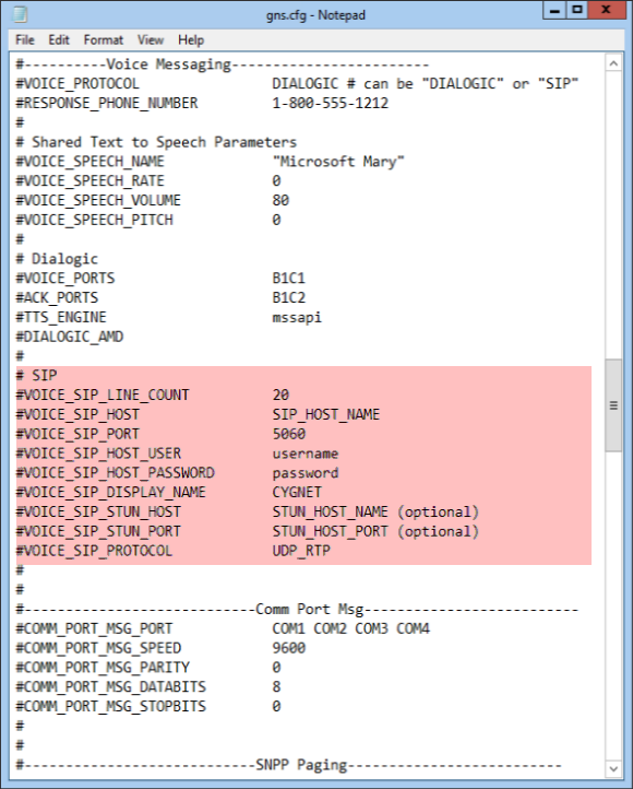GNS configuration file settings