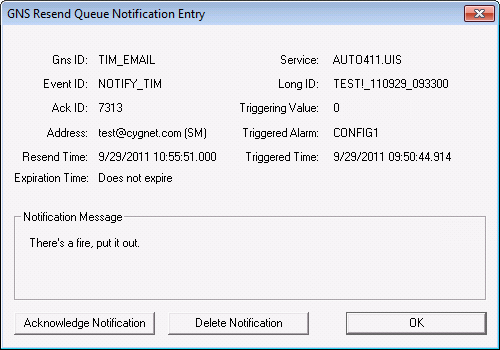 GNS Resend Queue Notification Entry