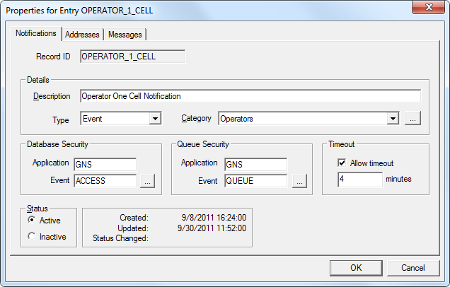 GNS Record Notifications page