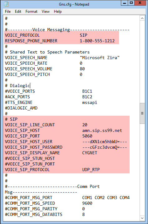 GNS configuration file settings