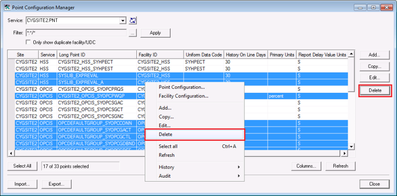 Point Configuration Manager Delete