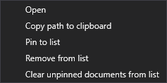 Recent files context menu