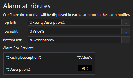 Configure alarm box attributes