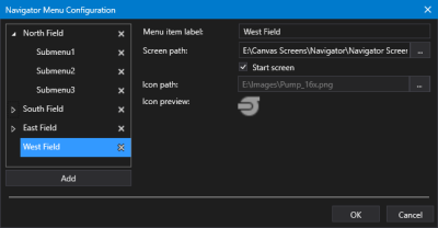 Sample Navigator Menu Configuration dialog box