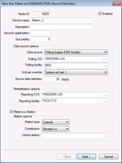 FMS Gas Meter Node Creation