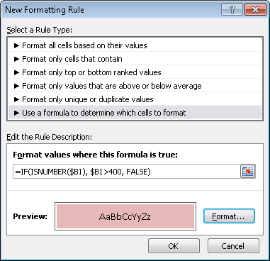 Excel conditional formatting — New Formatting Rule