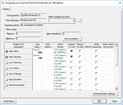 Analog Alarm Settings dialog box