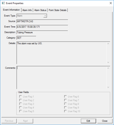 Event Properties dialog box