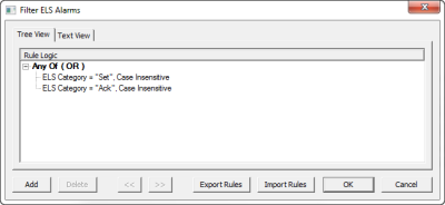 Filter ELS Alarms dialog box