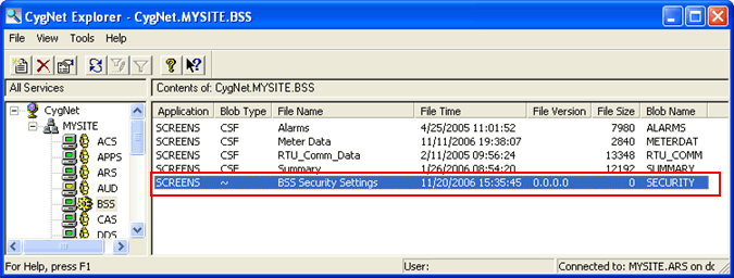BSS Security Settings file