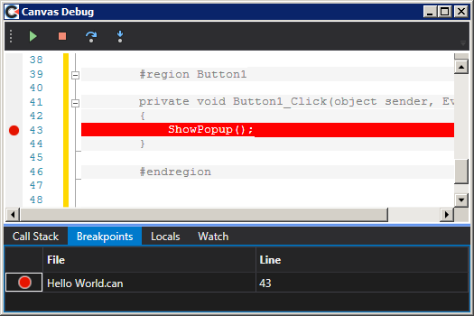Sample debug screen