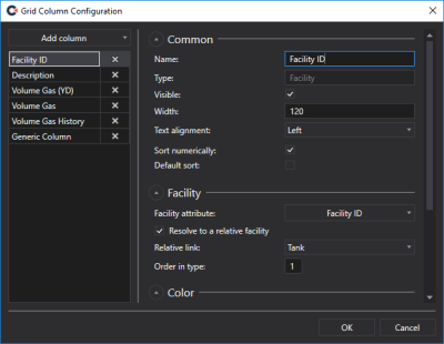 Sample CygNet Grid Column Configuration dialog box