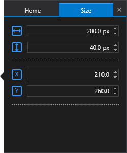 Settings pane, Size settings