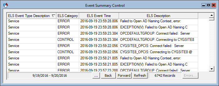 CygNet Event Summary Control