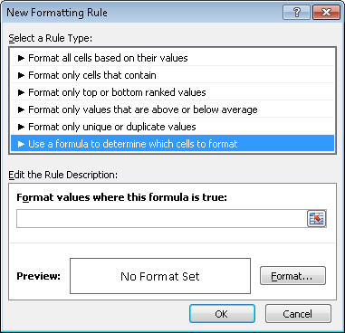 Excel conditional formatting — New Formatting Rule