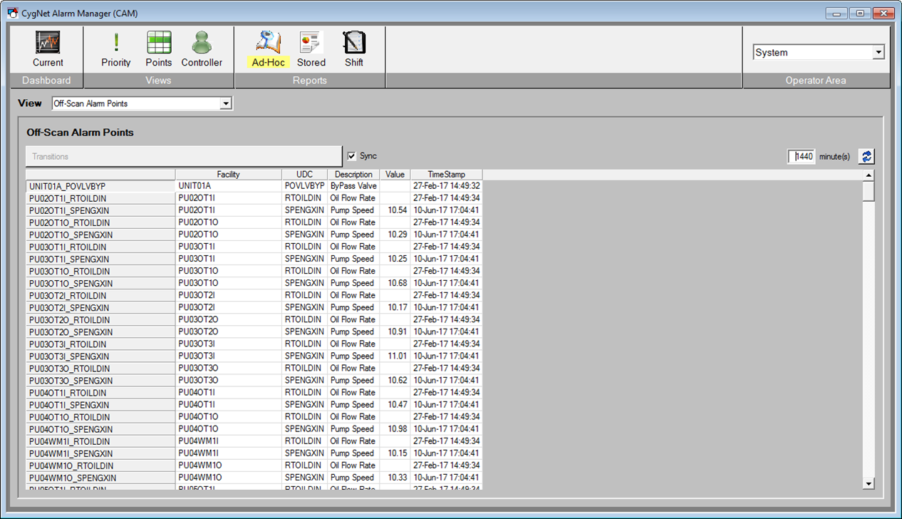 Off-Scan Alarm Points Screen Off-Scan Alarm Points Screen