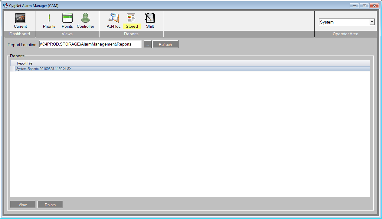 Stored Reports Screen Stored Reports Screen