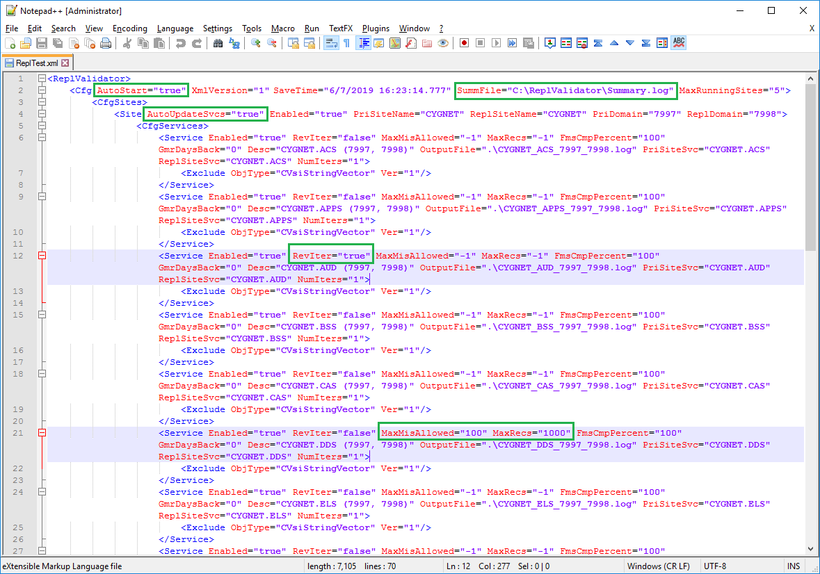 sample ReplValidator configuration file sample ReplValidator configuration file