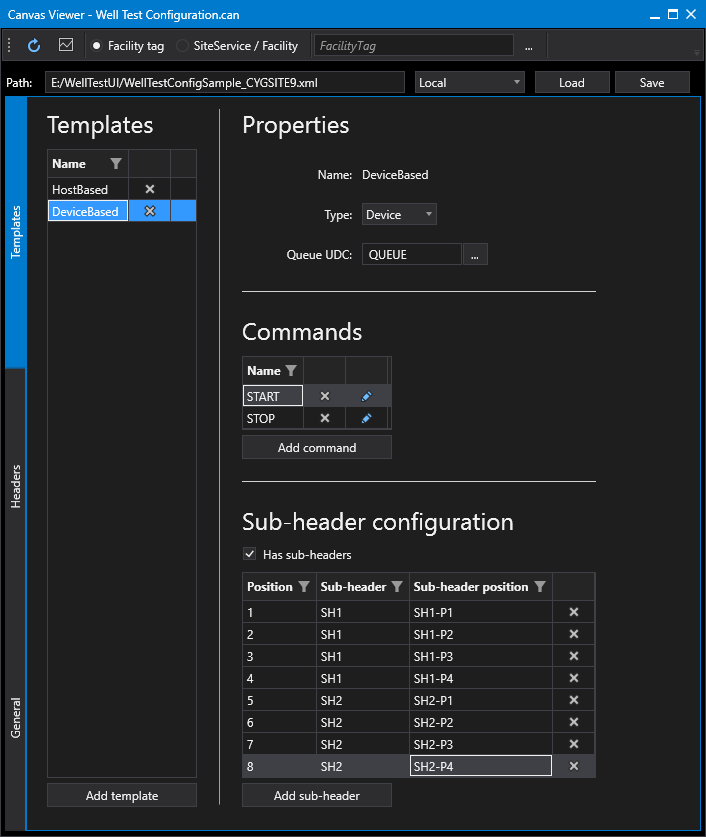 Test Layout Header Well Test Config - Templates Page