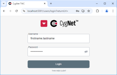 CygNet TWC Login Screen
