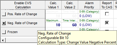 Alarm Calculation Configuration - Change Value Negative Percent