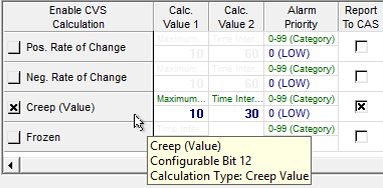 Alarm Calculation Configuration - Creep (Value)