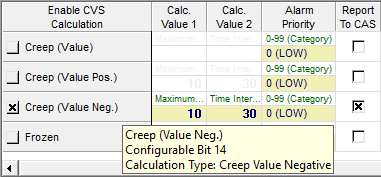 Alarm Calculation Configuration - Creep Value Negative 