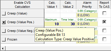 Alarm Calculation Configuration - Creep Value Positive