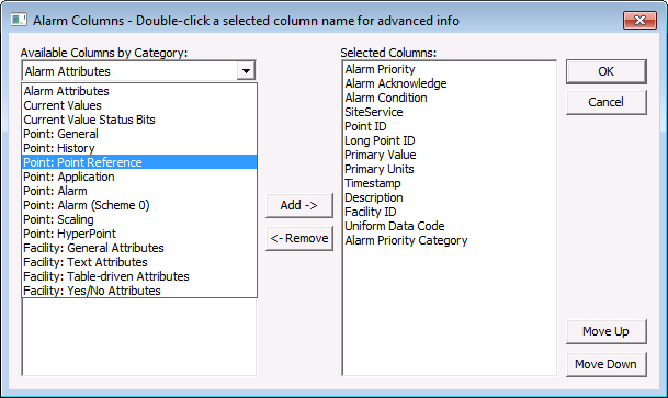 Alarm Columns Dialog Box