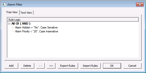 Alarm Filter Dialog Box