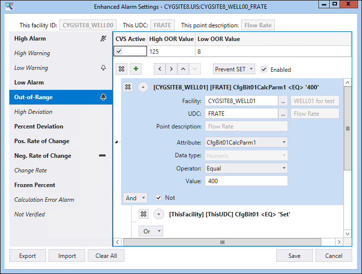 Enhanced Alarm Settings Dialog box