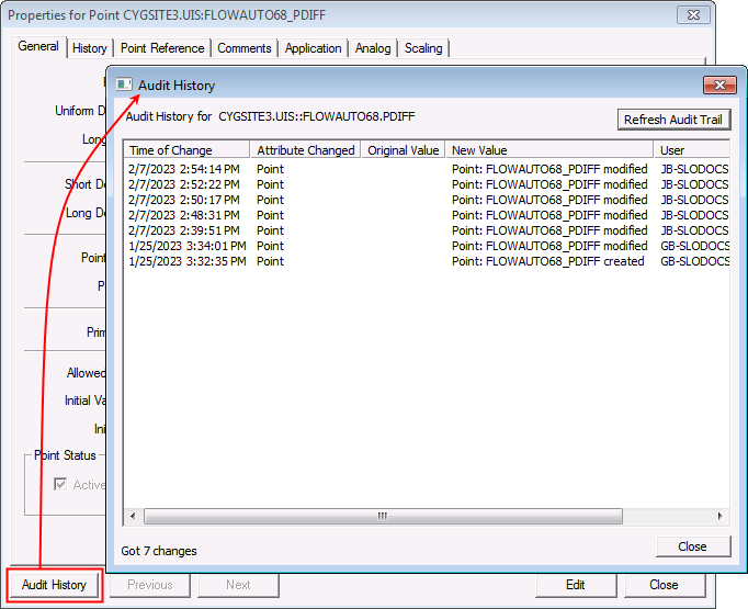 Audit History Dialog Box