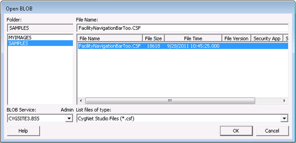 Open Blob Dialog Box