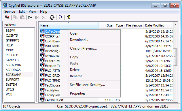 BSS Explorer Context Menu