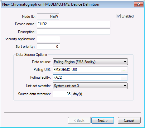FMS Chromatograph Node Creation