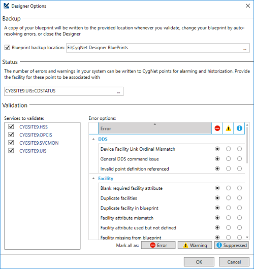 CygNet Designer Options