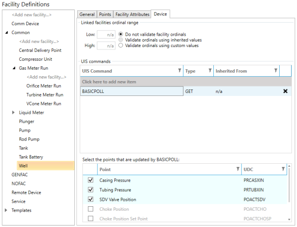 Facility Definition — Device Tab