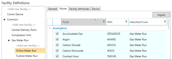 Facility Definitions — Points Tab