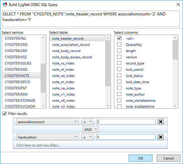 Build CygNet ODBC SQL Query
