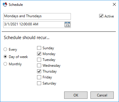 Schedule Day of the week