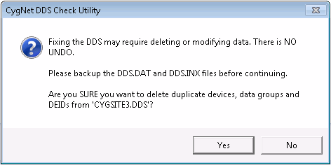 CygNet DDS Check Utility - Confirmation Message