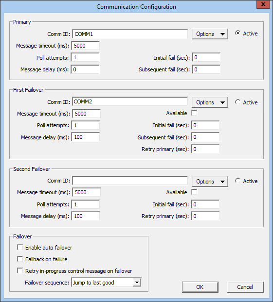 Communication Configuration dialog box