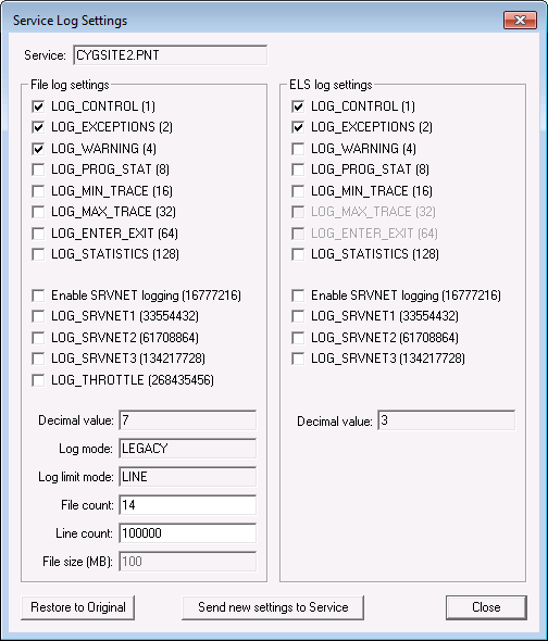 Service Log Settings