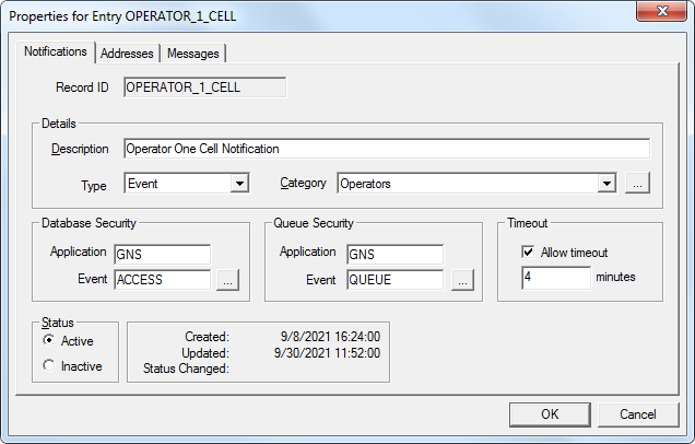 GNS Record Notifications page
