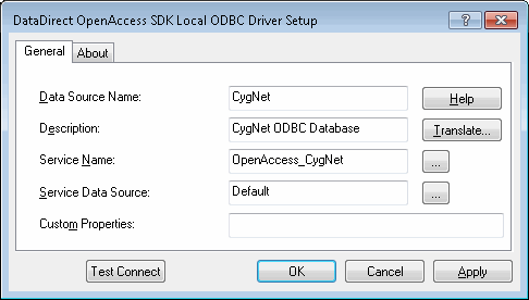Sample Default ODBC Driver Setup