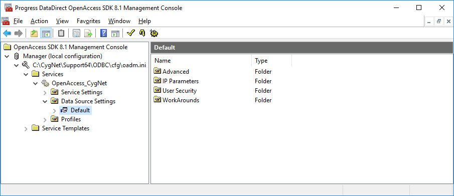 Data Source Settings in the OpenAccess Management Console