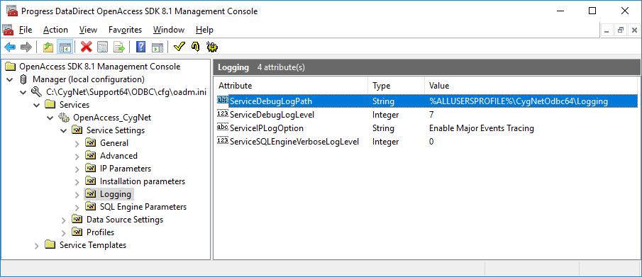 Logging in the OpenAccess Management Console