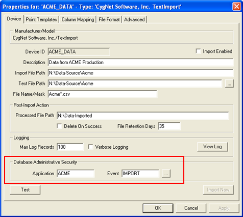 Text Import component-level security