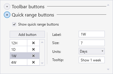 Chart quick range buttons configuration