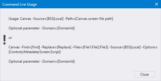 Command-line help for Canvas